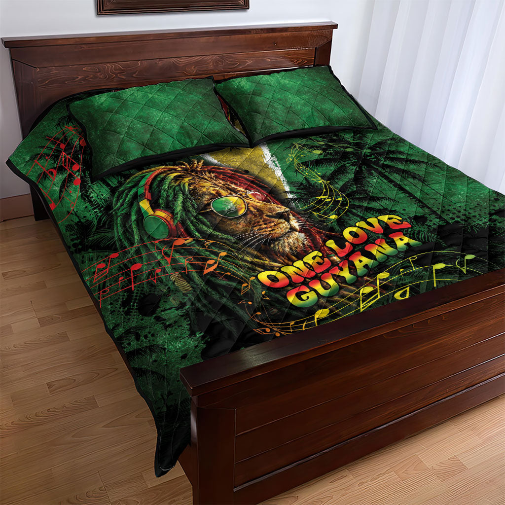 One Love Guyana Quilt Bed Set Rastafarian Lion Reggae Grunge Style
