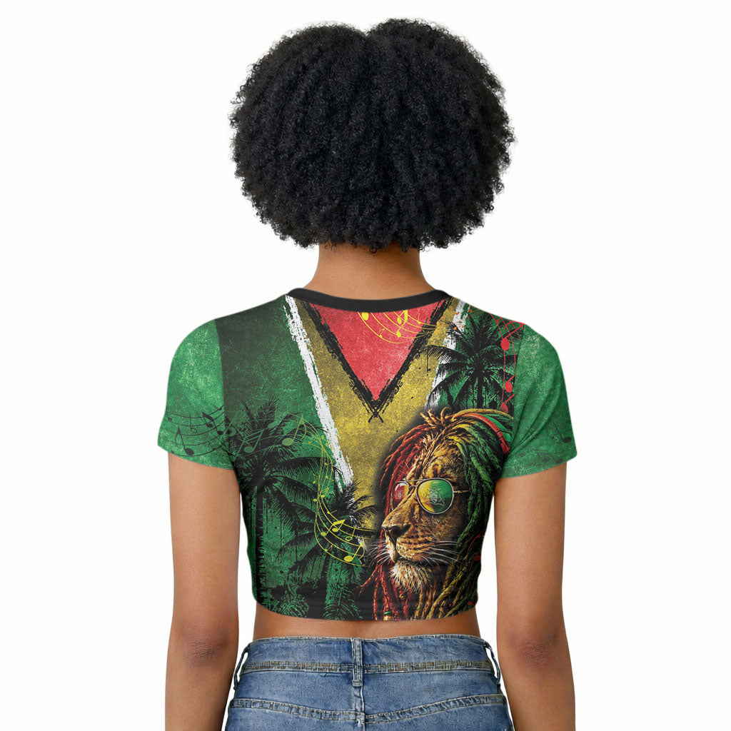 One Love Guyana Raglan Cropped T shirt Rastafarian Lion Reggae Grunge Style
