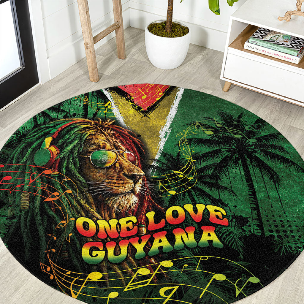 One Love Guyana Round Carpet Rastafarian Lion Reggae Grunge Style