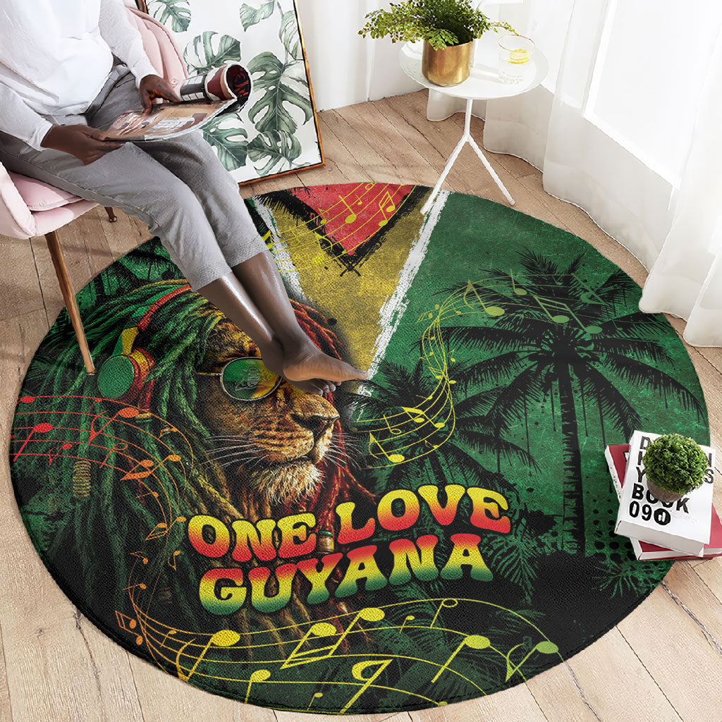 One Love Guyana Round Carpet Rastafarian Lion Reggae Grunge Style