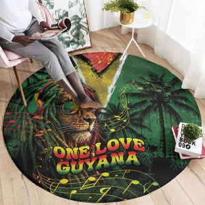 One Love Guyana Round Carpet Rastafarian Lion Reggae Grunge Style