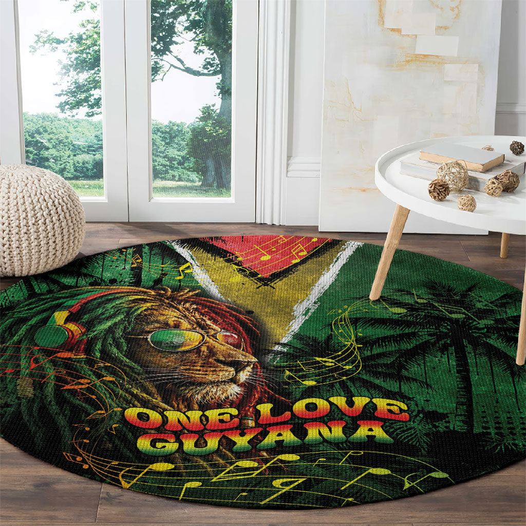 One Love Guyana Round Carpet Rastafarian Lion Reggae Grunge Style