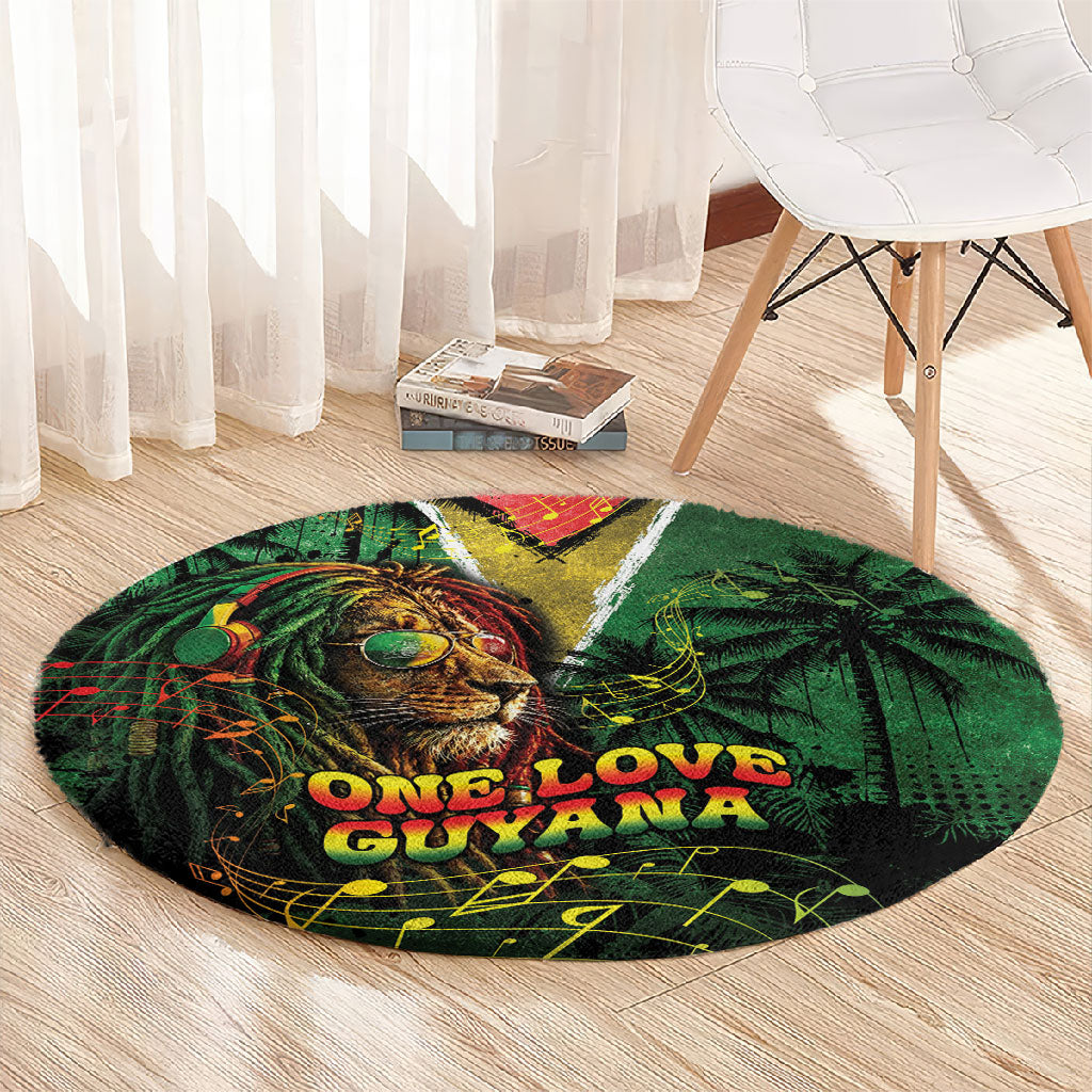 One Love Guyana Round Carpet Rastafarian Lion Reggae Grunge Style