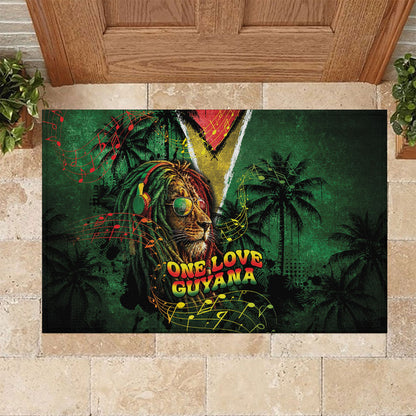 One Love Guyana Rubber Doormat Rastafarian Lion Reggae Grunge Style