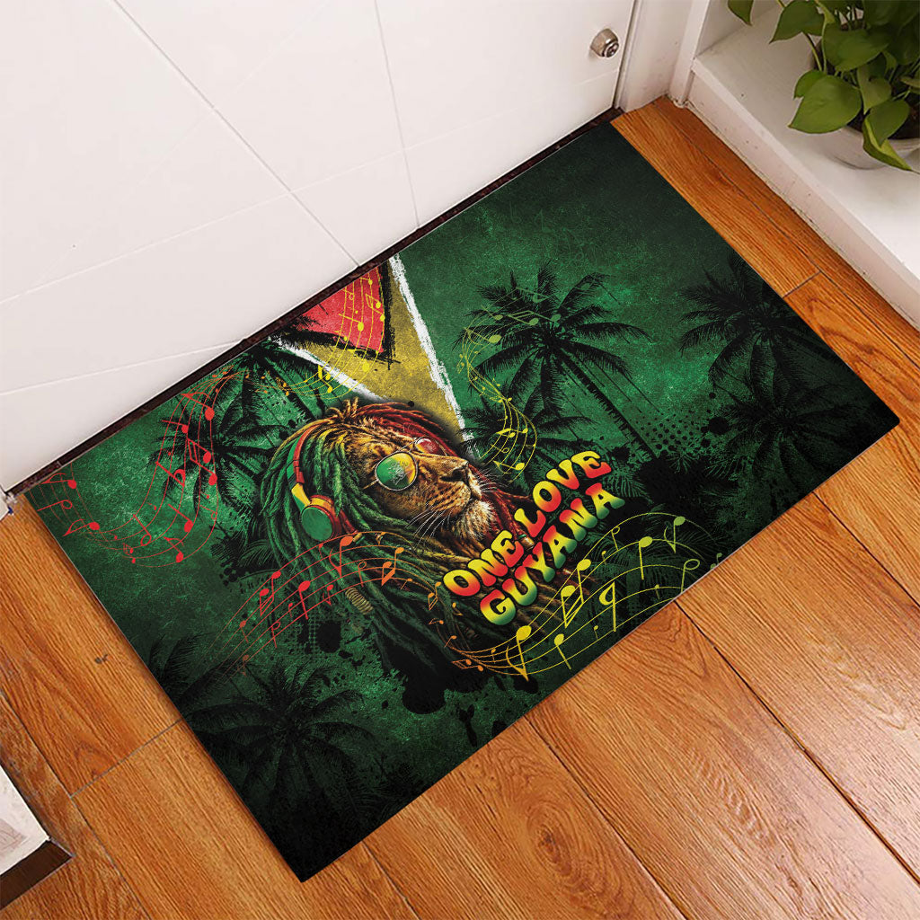 One Love Guyana Rubber Doormat Rastafarian Lion Reggae Grunge Style