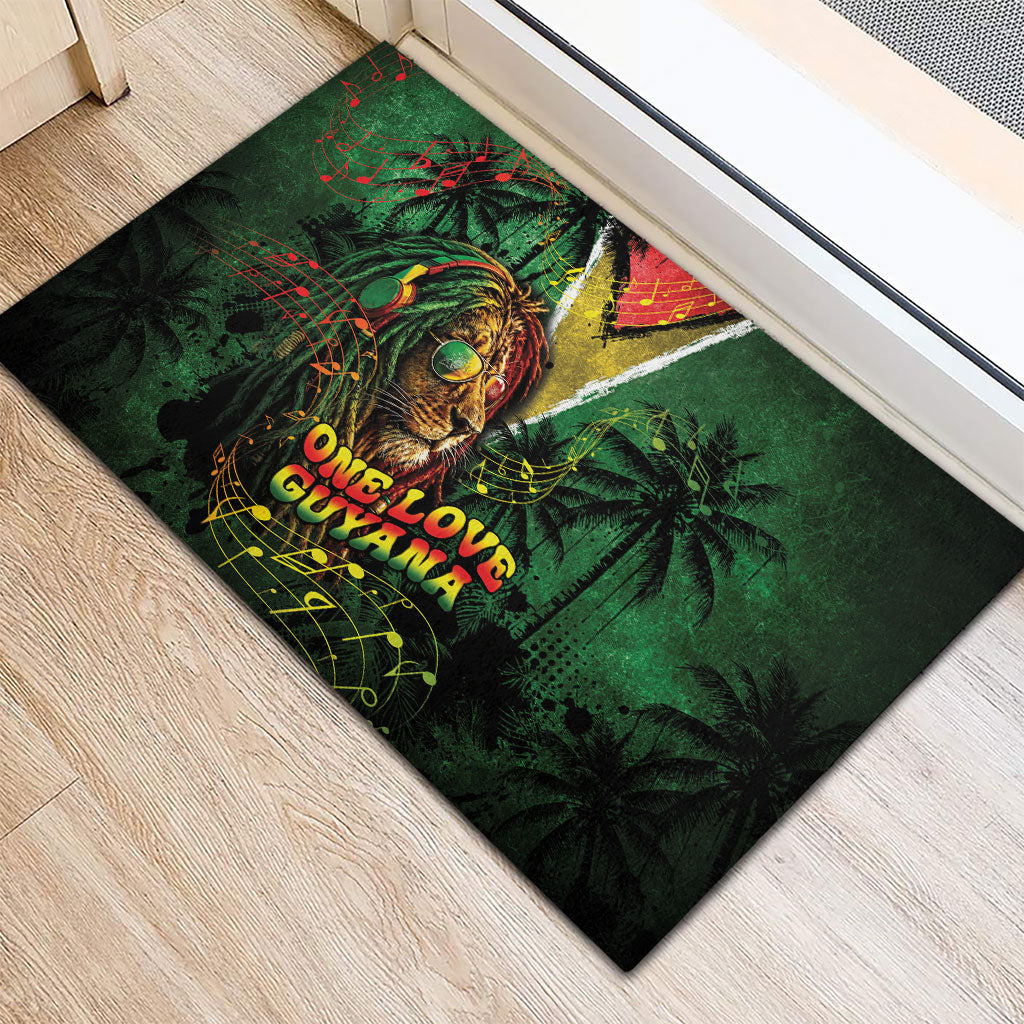 One Love Guyana Rubber Doormat Rastafarian Lion Reggae Grunge Style
