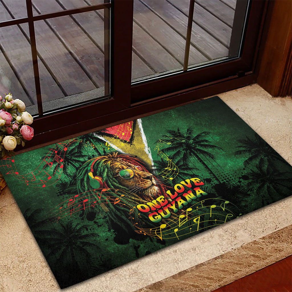 One Love Guyana Rubber Doormat Rastafarian Lion Reggae Grunge Style