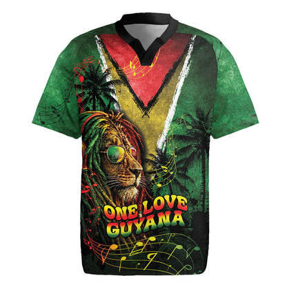 One Love Guyana Rugby Jersey Rastafarian Lion Reggae Grunge Style