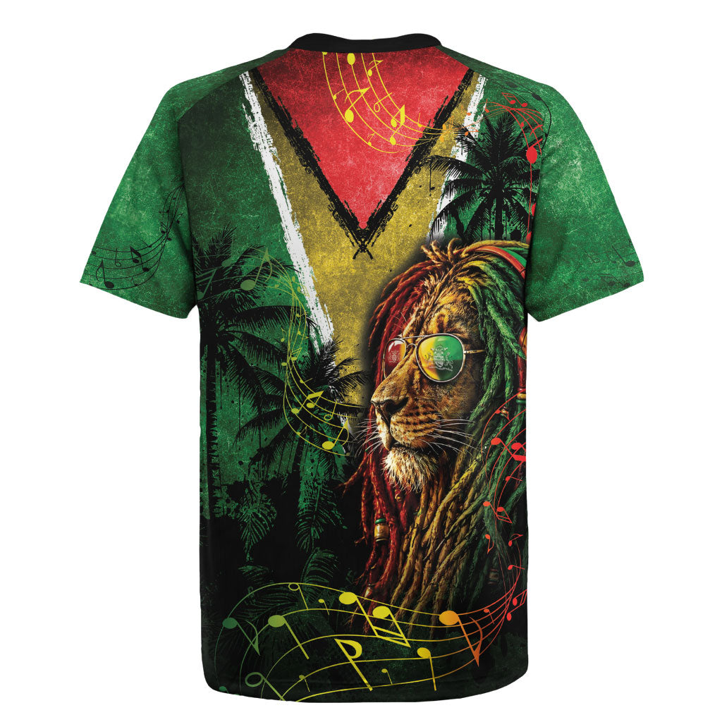 One Love Guyana Rugby Jersey Rastafarian Lion Reggae Grunge Style