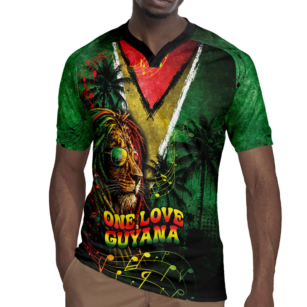 One Love Guyana Rugby Jersey Rastafarian Lion Reggae Grunge Style