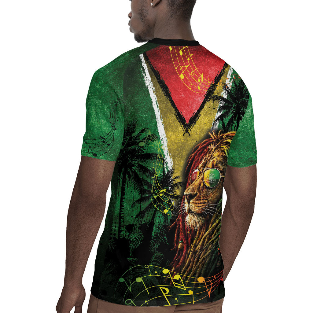 One Love Guyana Rugby Jersey Rastafarian Lion Reggae Grunge Style