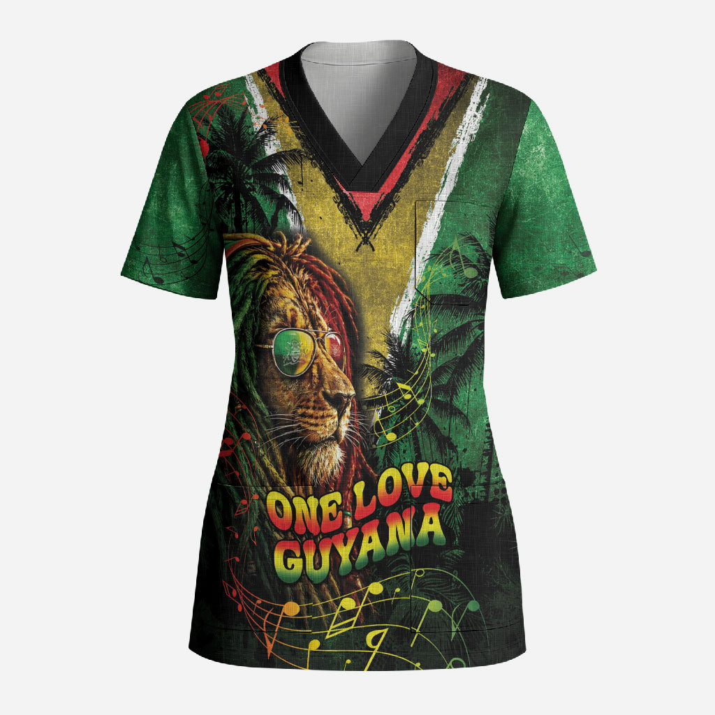 One Love Guyana Scrub Top Rastafarian Lion Reggae Grunge Style
