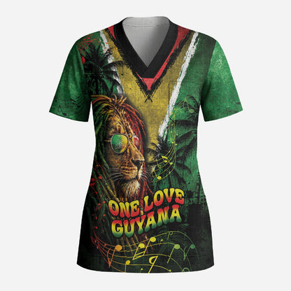One Love Guyana Scrub Top Rastafarian Lion Reggae Grunge Style