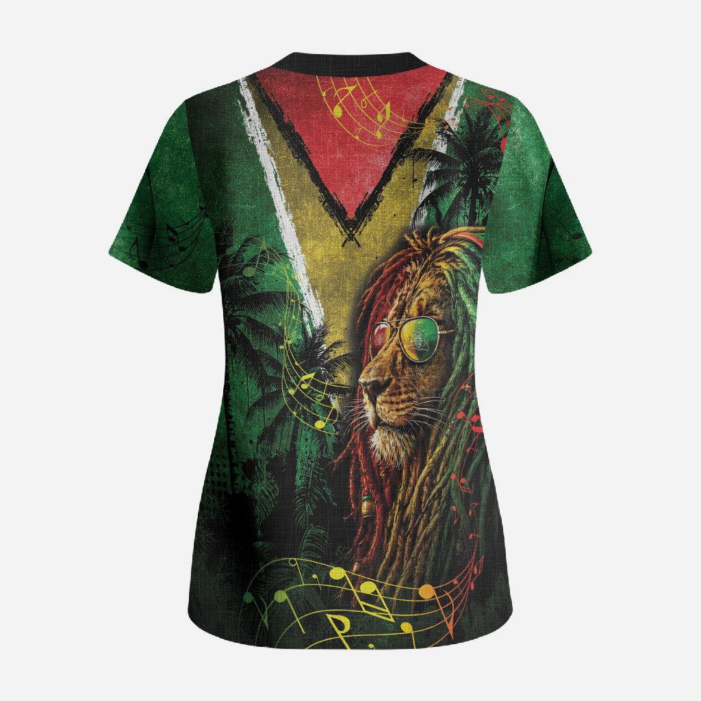 One Love Guyana Scrub Top Rastafarian Lion Reggae Grunge Style