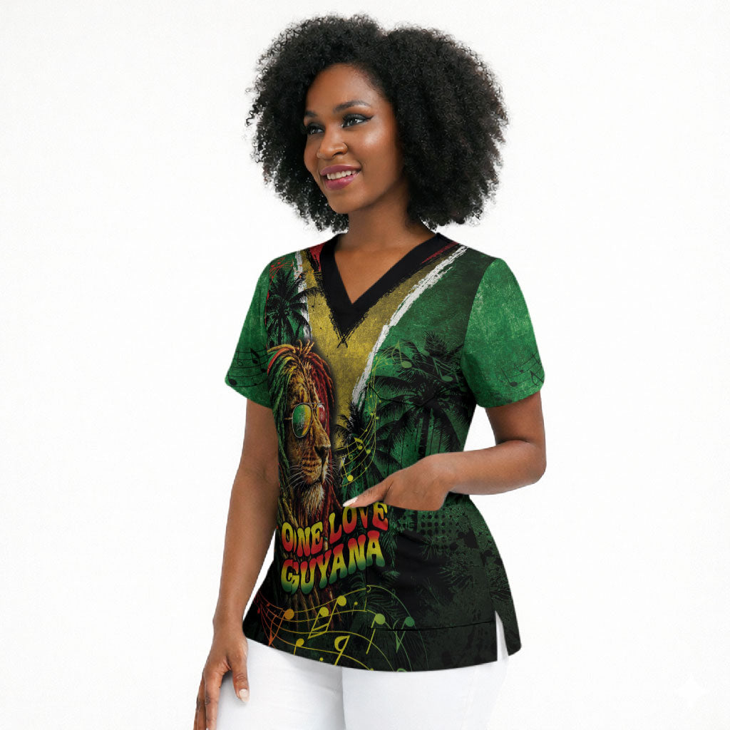 One Love Guyana Scrub Top Rastafarian Lion Reggae Grunge Style
