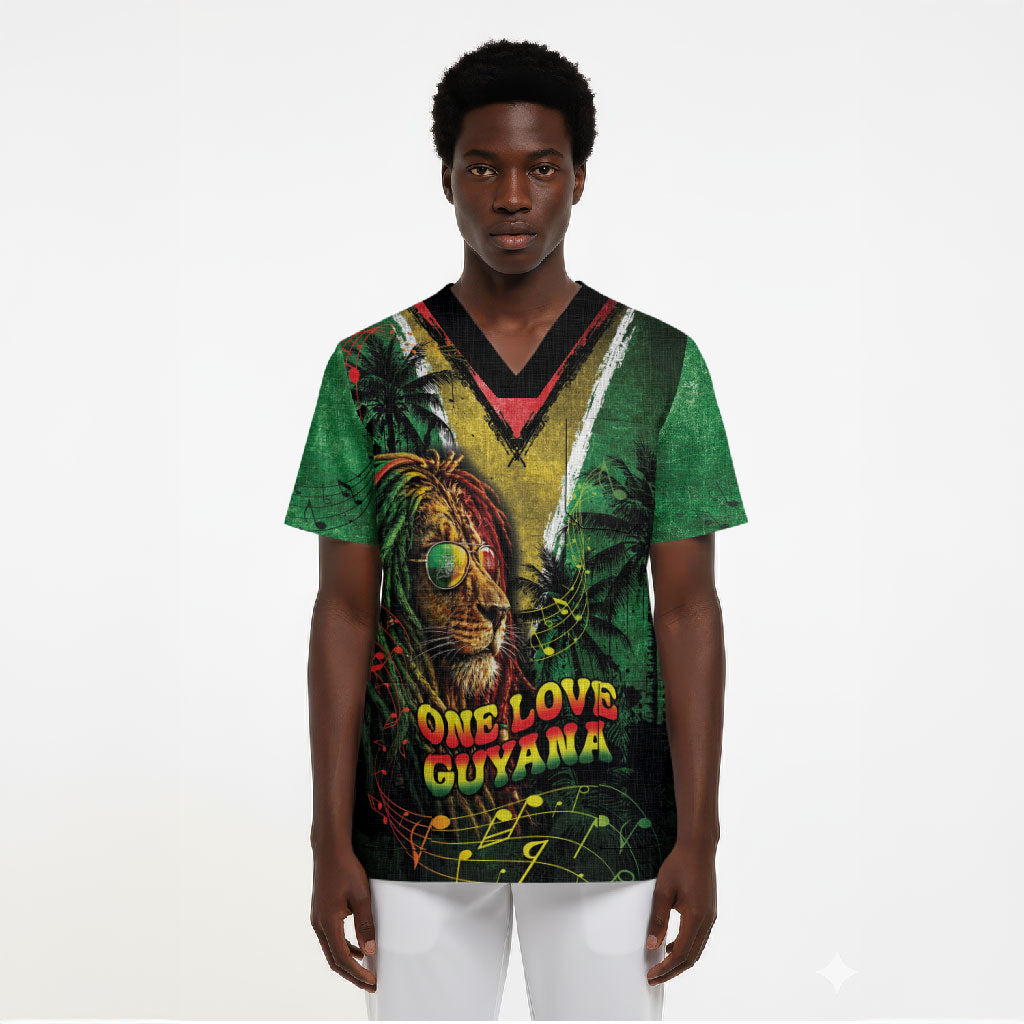 One Love Guyana Scrub Top Rastafarian Lion Reggae Grunge Style