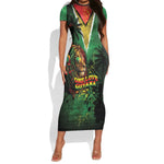 One Love Guyana Short Sleeve Bodycon Dress Rastafarian Lion Reggae Grunge Style