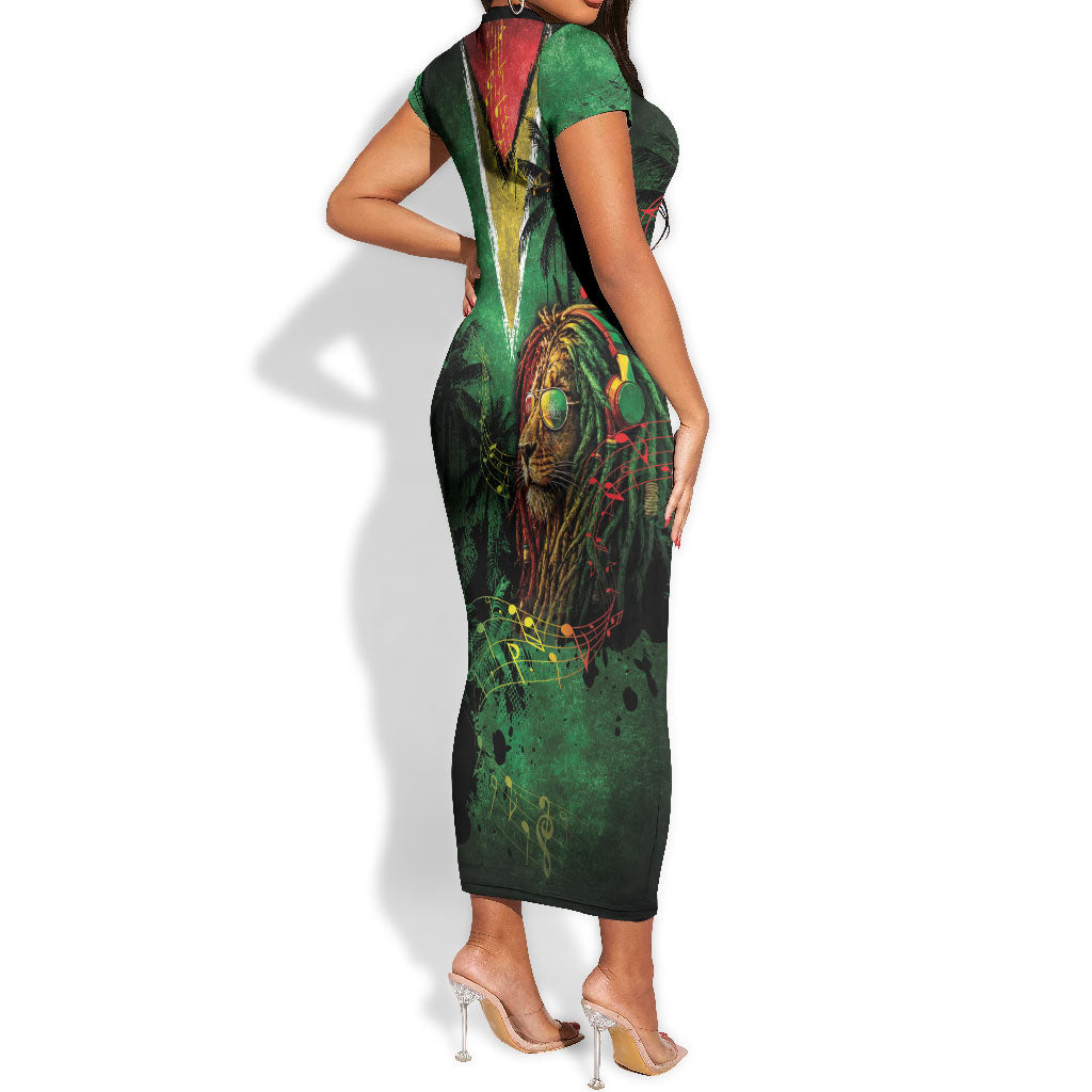 One Love Guyana Short Sleeve Bodycon Dress Rastafarian Lion Reggae Grunge Style