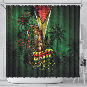 One Love Guyana Shower Curtain Rastafarian Lion Reggae Grunge Style