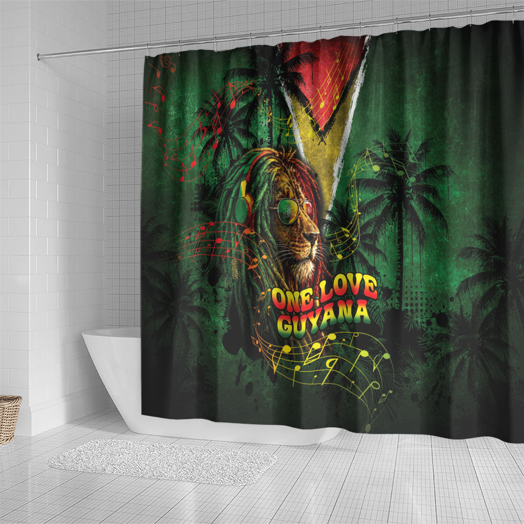 One Love Guyana Shower Curtain Rastafarian Lion Reggae Grunge Style