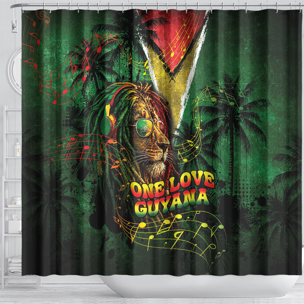 One Love Guyana Shower Curtain Rastafarian Lion Reggae Grunge Style