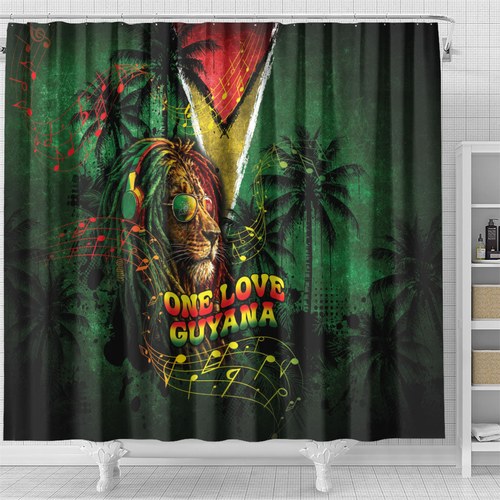 One Love Guyana Shower Curtain Rastafarian Lion Reggae Grunge Style