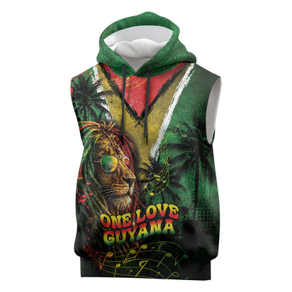 One Love Guyana Sleeveless Hoodie Rastafarian Lion Reggae Grunge Style