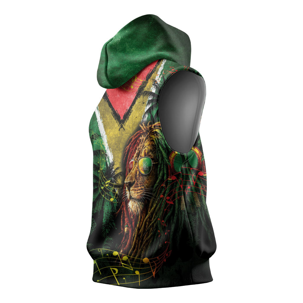 One Love Guyana Sleeveless Hoodie Rastafarian Lion Reggae Grunge Style