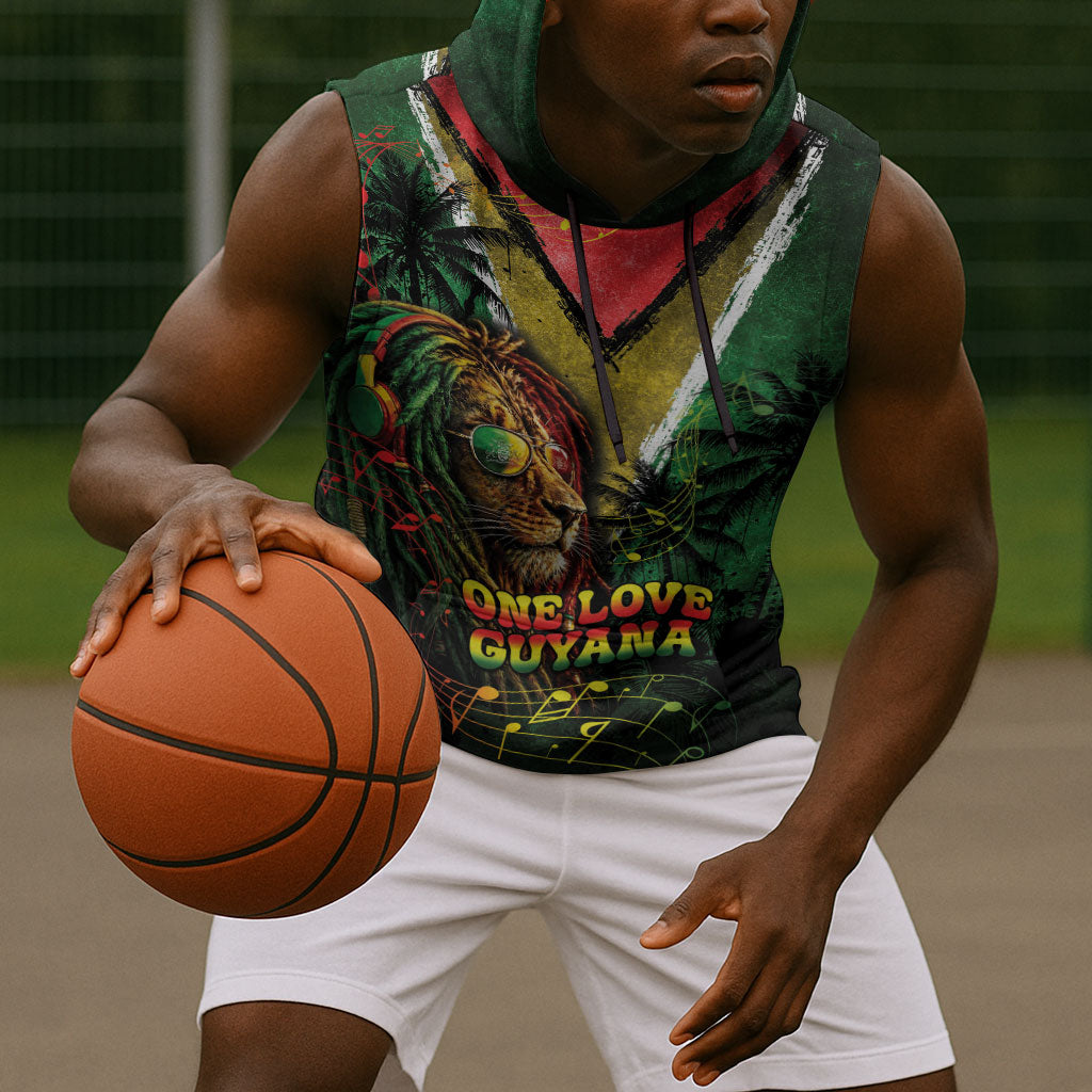 One Love Guyana Sleeveless Hoodie Rastafarian Lion Reggae Grunge Style