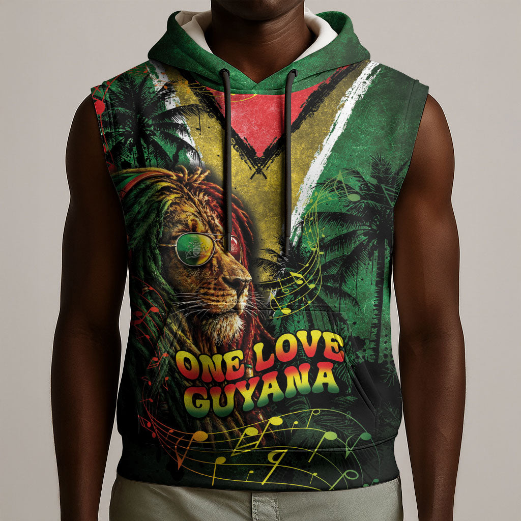 One Love Guyana Sleeveless Hoodie Rastafarian Lion Reggae Grunge Style