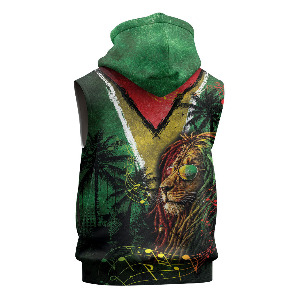 One Love Guyana Sleeveless Zip Hoodie Rastafarian Lion Reggae Grunge Style