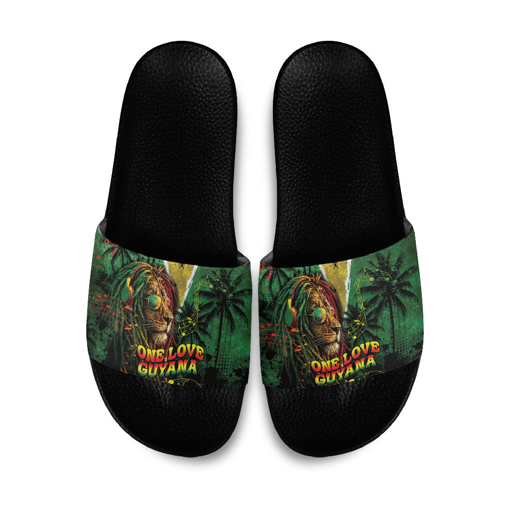 One Love Guyana Slide Sandals Rastafarian Lion Reggae Grunge Style