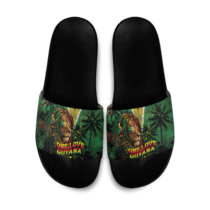 One Love Guyana Slide Sandals Rastafarian Lion Reggae Grunge Style