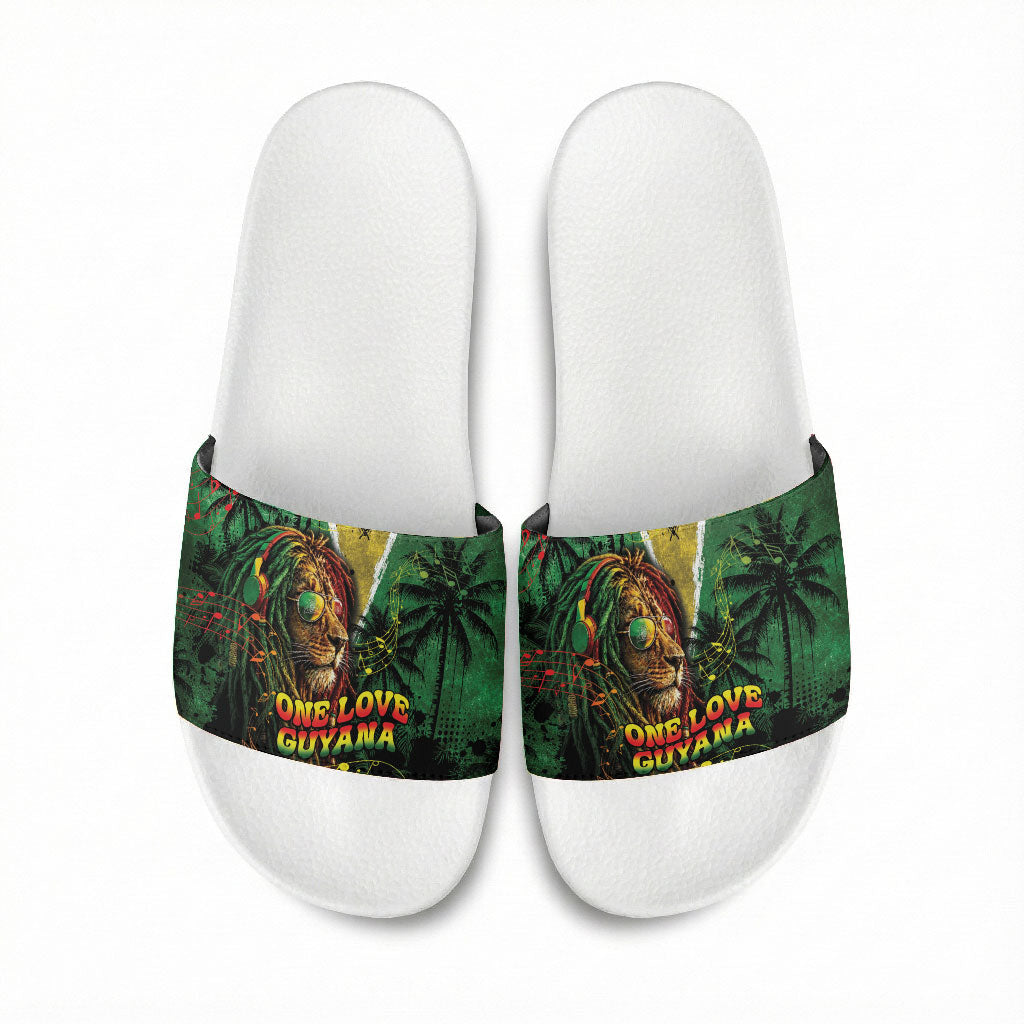 One Love Guyana Slide Sandals Rastafarian Lion Reggae Grunge Style