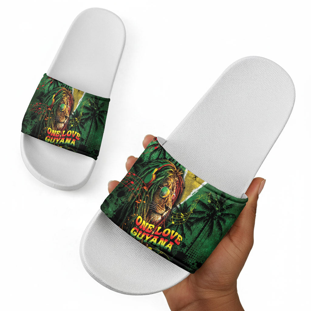 One Love Guyana Slide Sandals Rastafarian Lion Reggae Grunge Style