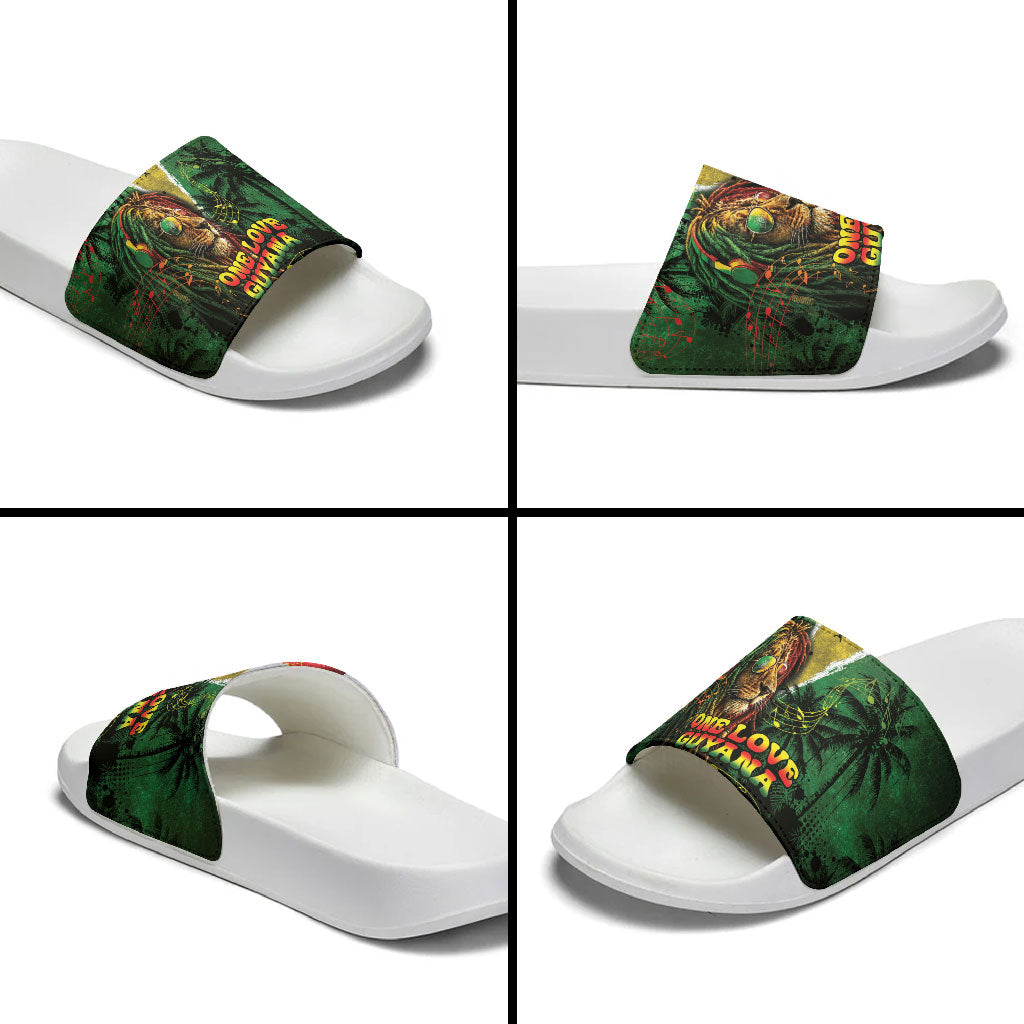 One Love Guyana Slide Sandals Rastafarian Lion Reggae Grunge Style