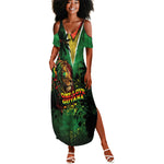 One Love Guyana Summer Maxi Dress Rastafarian Lion Reggae Grunge Style