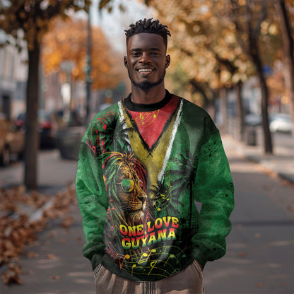 One Love Guyana Sweatshirt Rastafarian Lion Reggae Grunge Style