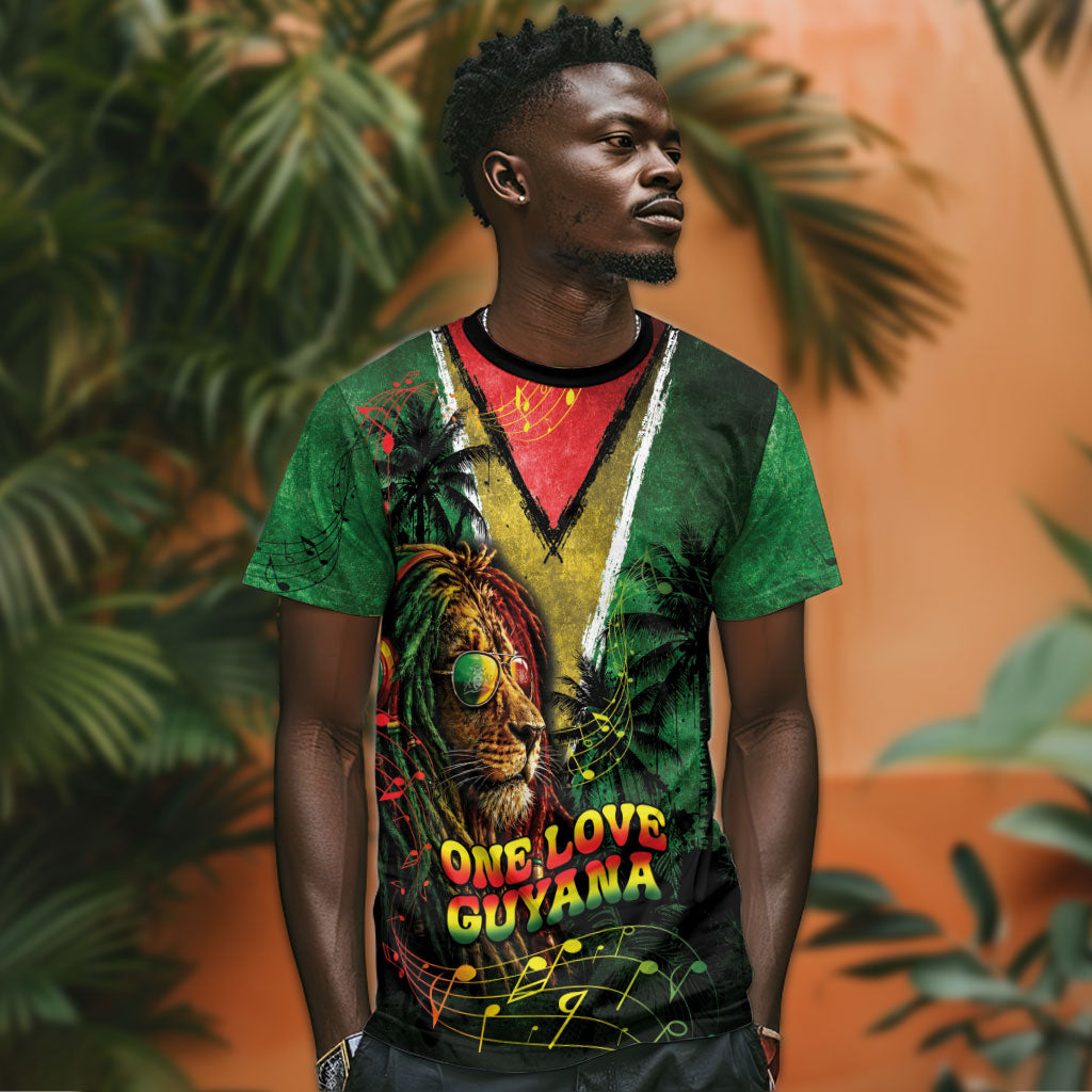 One Love Guyana T shirt Rastafarian Lion Reggae Grunge Style