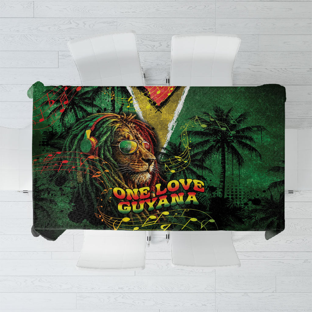 One Love Guyana Tablecloth Rastafarian Lion Reggae Grunge Style