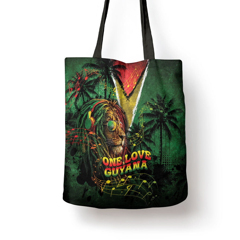One Love Guyana Tote Bag Rastafarian Lion Reggae Grunge Style
