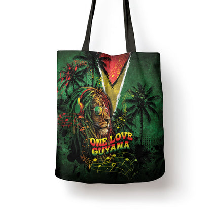 One Love Guyana Tote Bag Rastafarian Lion Reggae Grunge Style