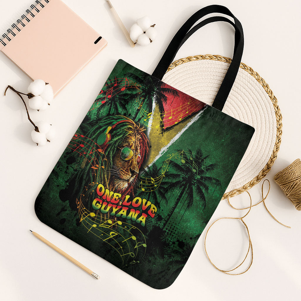 One Love Guyana Tote Bag Rastafarian Lion Reggae Grunge Style