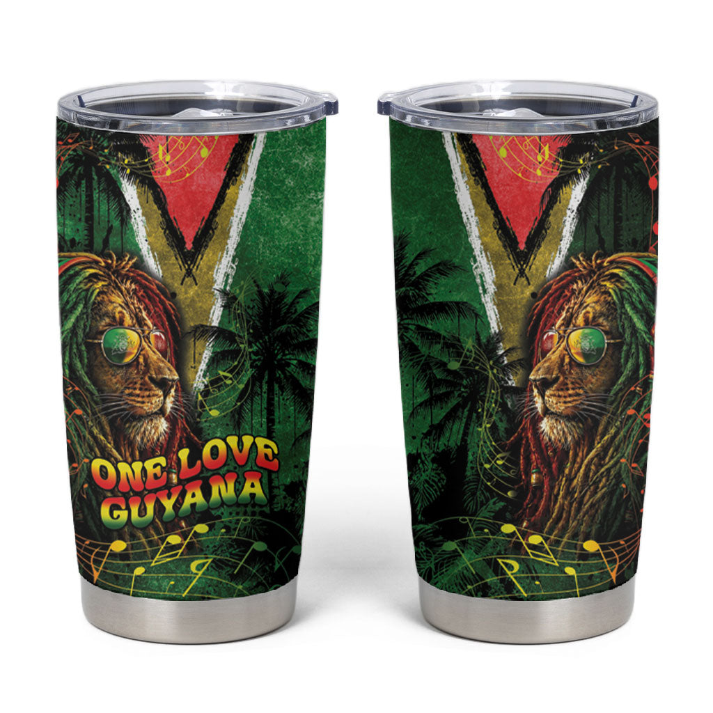 One Love Guyana Tumbler Cup Rastafarian Lion Reggae Grunge Style