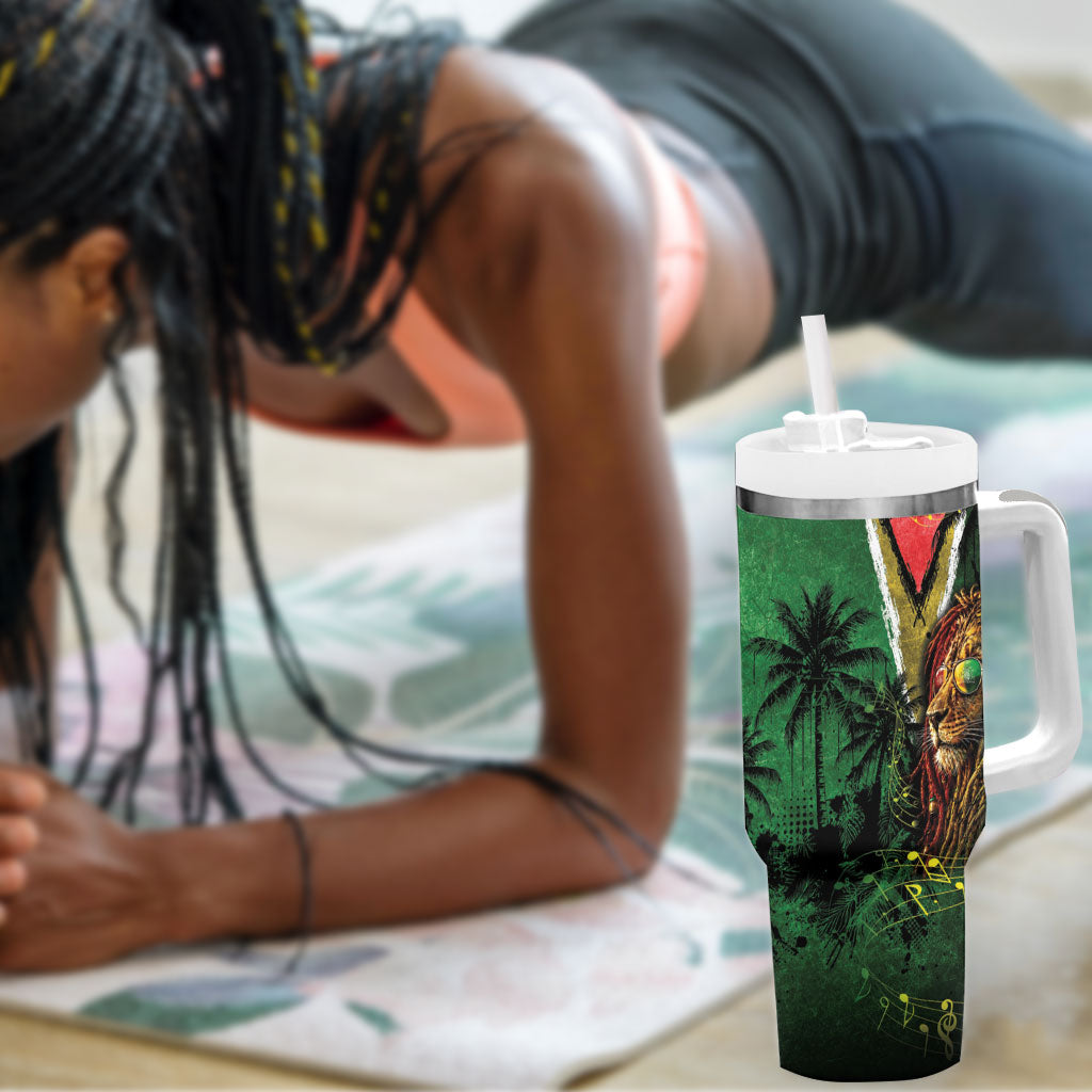 One Love Guyana Tumbler With Handle Rastafarian Lion Reggae Grunge Style