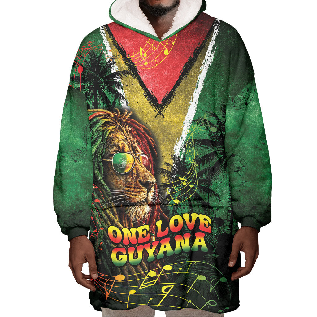 One Love Guyana Wearable Blanket Hoodie Rastafarian Lion Reggae Grunge Style