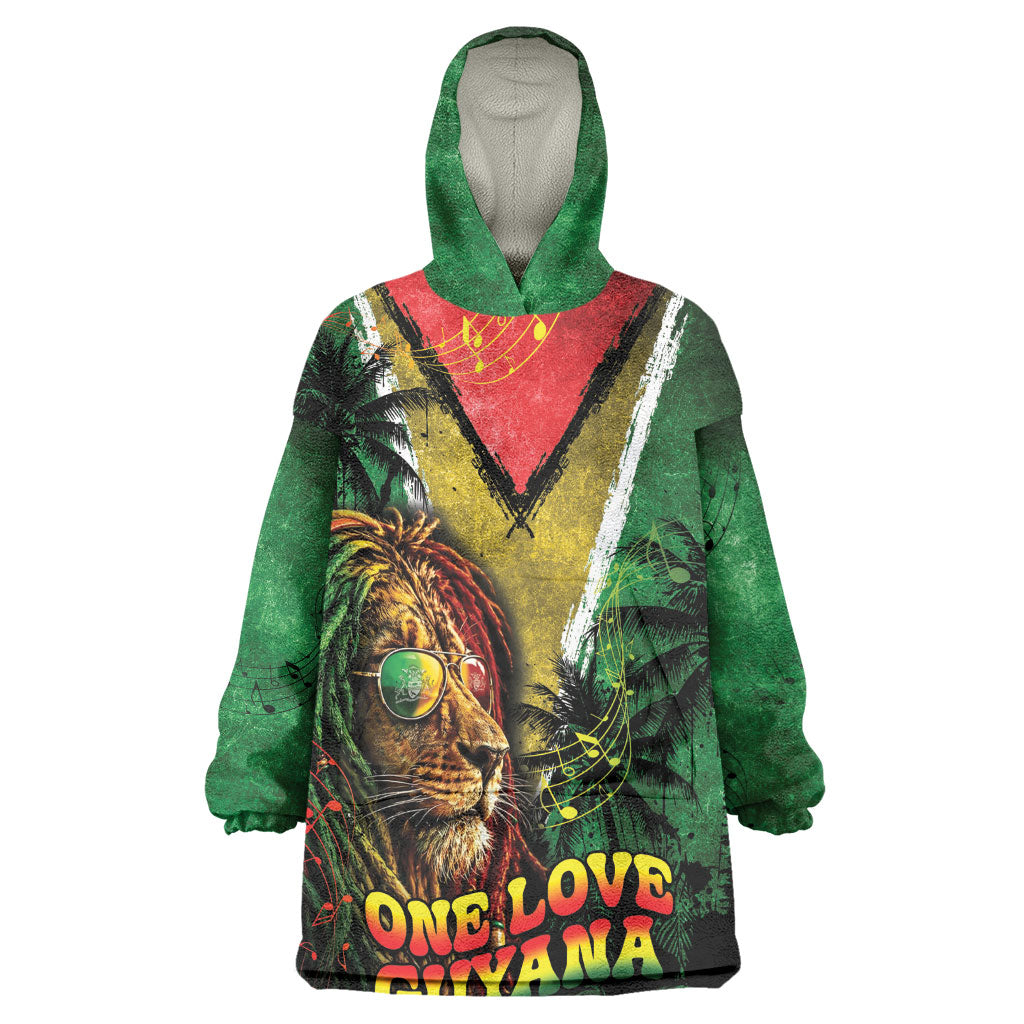 One Love Guyana Wearable Blanket Hoodie Rastafarian Lion Reggae Grunge Style