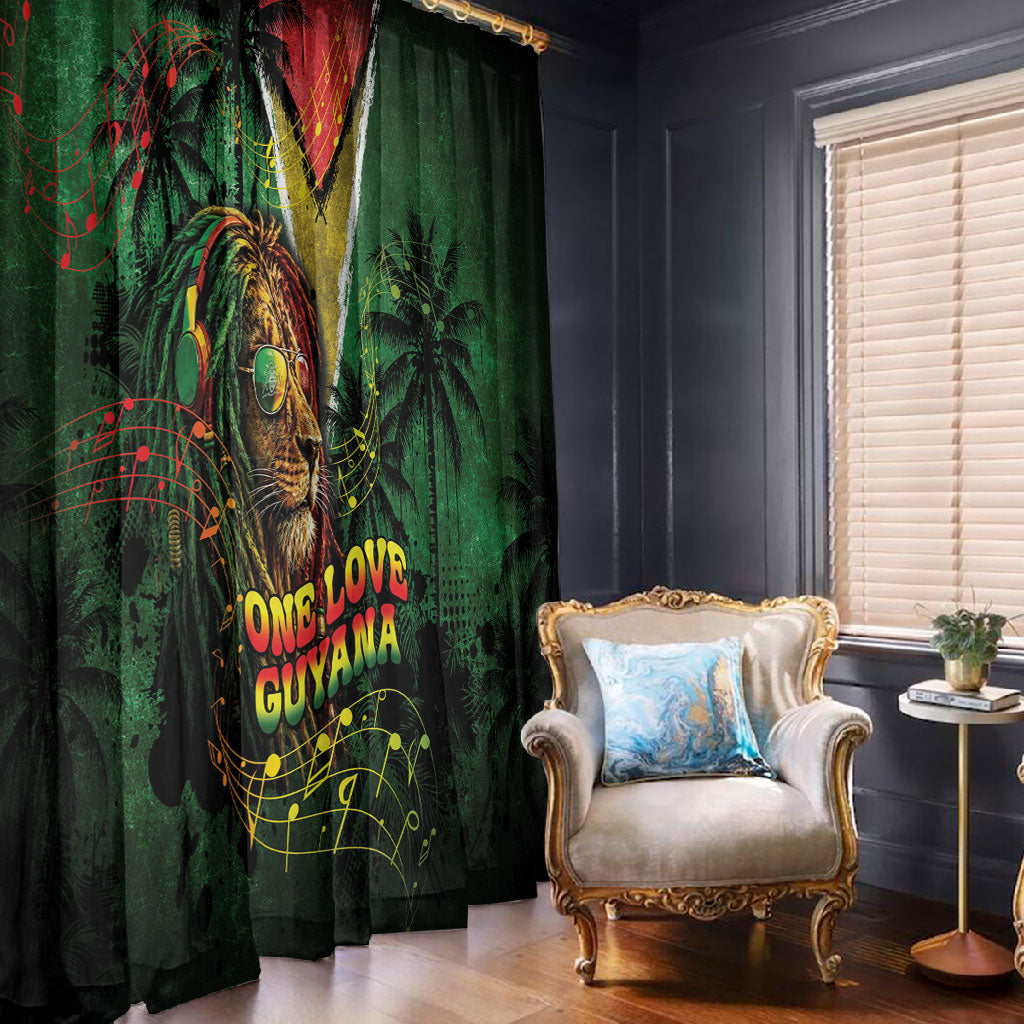 One Love Guyana Window Curtain Rastafarian Lion Reggae Grunge Style