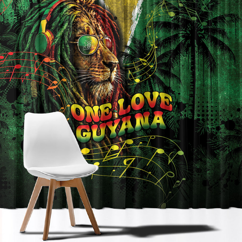 One Love Guyana Window Curtain Rastafarian Lion Reggae Grunge Style
