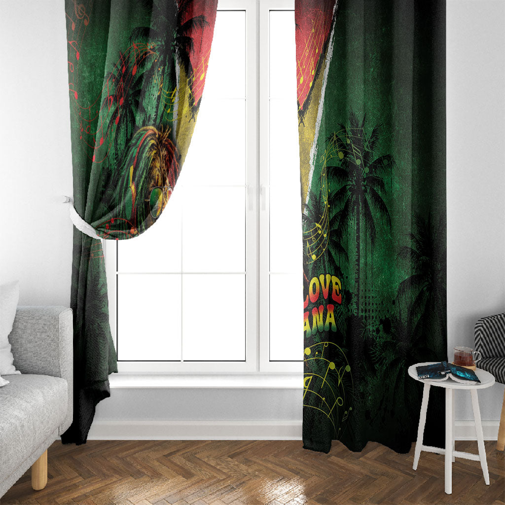 One Love Guyana Window Curtain Rastafarian Lion Reggae Grunge Style